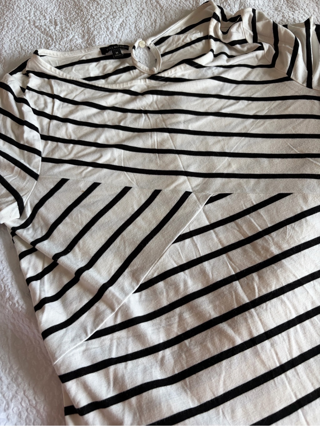 Talbots Black And White Striped Short Sleeve Top Womens M